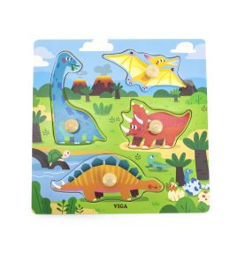 VIGA Drewniane Puzzle z Pinezkami Dinozaury