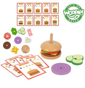 WOOPIE GREEN Drewniany Burger Restauracja Układanka dla Dzieci 15 el. Certyfikat FSC