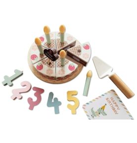 TOOKY TOY Drewniany Tort Urodzinowy ze Świeczkami Rzepy