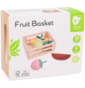 CLASSIC WORLD Zestaw Drewnianych Owoców w Koszyku 6 el.