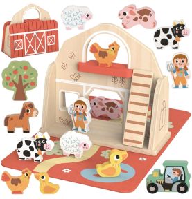 TOOKY TOY Drewniana Składana Farma w Walizce ze Zwierzątkami