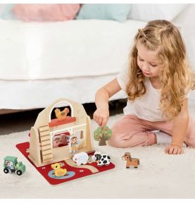 TOOKY TOY Drewniana Składana Farma w Walizce ze Zwierzątkami