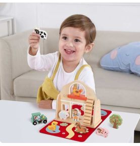 TOOKY TOY Drewniana Składana Farma w Walizce ze Zwierzątkami