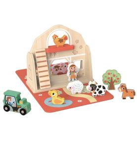 TOOKY TOY Drewniana Składana Farma w Walizce ze Zwierzątkami