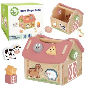 WOOPIE GREEN Drewniana Farma Sorter Kształtów i Kolorów 13 el.