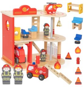 VIGA Drewniany Garaż Remiza Straży Pożarnej Zestaw 14 el