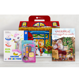 Paczka mikołajkowa dla dziewczynki 5+ z projektorem Jednorożec