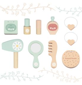 TOOKY TOY Drewniana Toaletka z Krzesełkiem Akcesoria Lustro z Oświetleniem LED + Kosmetyki