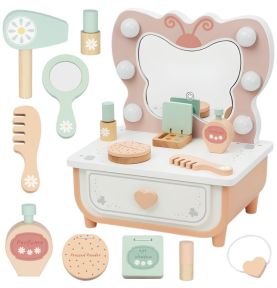 TOOKY TOY Drewniana Toaletka Motyl Akcesoria Lustro z Oświetleniem LED + Kosmetyki