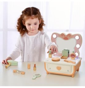 TOOKY TOY Drewniana Toaletka Motyl Akcesoria Lustro z Oświetleniem LED + Kosmetyki