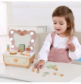 TOOKY TOY Drewniana Toaletka Motyl Akcesoria Lustro z Oświetleniem LED + Kosmetyki