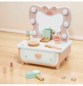 TOOKY TOY Drewniana Toaletka Motyl Akcesoria Lustro z Oświetleniem LED + Kosmetyki
