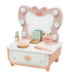 TOOKY TOY Drewniana Toaletka Motyl Akcesoria Lustro z Oświetleniem LED + Kosmetyki