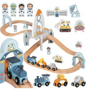 TOOKY TOY Drewniana Kolejka Kosmiczna Zestaw Tory