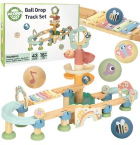 WOOPIE GREEN Drewniany Tor Kulkowy z Efektami Dźwiękowymi Cymbałki FSC