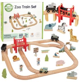 WOOPIE GREEN Drewniana Kolejka ZOO Zestaw XL Pociąg na Magnes Tor 60 el. FSC