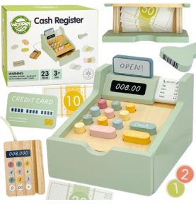WOOPIE GREEN Drewniana Kasa Sklepowa Edukacyjna z Akcesoriami 23 el. FSC