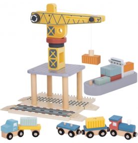 TOOKY TOY Dźwig Portowy Drewniany Zestaw