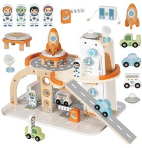 TOOKY TOY Drewniany Kosmiczny Parking Stacja Kosmiczna
