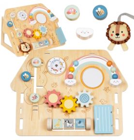 TOOKY TOY Duża Drewniana Tablica Manipulacyjna Domek - Centrum Aktywności