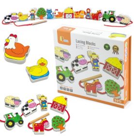 Viga Drewniana przeplatanka Klocki Farma do nawlekania