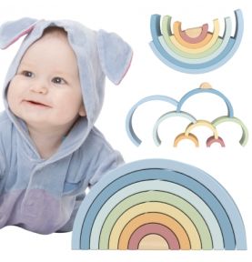 TOOKY TOY Pastelowa Układanka Drewniane Klocki Montessori Tęcza