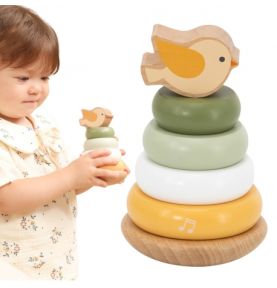 VIGA PolarB Drewniana Piramidka Edukacyjna - Ptaszek