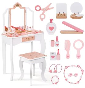 WOOPIE GREEN Drewniana Toaletka z Lustrem i Akcesoriami