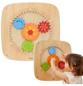 VIGA Drewniana Tablica z Kolorowymi Kołami Zębatymi