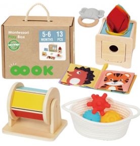 WOOPIE GREEN Box Pudełko XXL Montessori Edukacyjne 6w1 Sensoryczne 5-6 Miesięcy 13el. FSC
