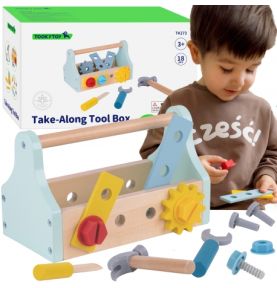 TOOKY TOY Drewniana Skrzynka z Narzędziami Zestaw 18 el.