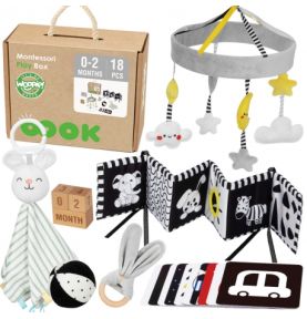 WOOPIE GREEN Box Pudełko XXL Montessori Edukacyjne 7w1 Sensoryczne 0-2 Miesiące 18el. FSC