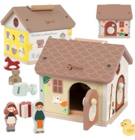 CLASSIC WORLD Drewniany Domek Sensoryczny Edukacyjny z Zamkami Kluczykami 11el.