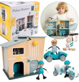 CLASSIC WORLD Posterunek Policji Drewniany Samochód Helikopter FIgurki 12el.