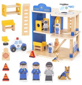 VIGA Drewniany Komisariat Policji Radiowóz 3 poziomy 14 el