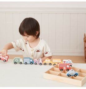 VIGA Drewniany Zestaw Kolorowych Pojazdów Miejskich 9szt.