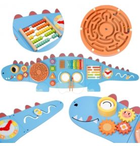 WOOPIE GREEN Drewniana Ścienna Tablica Manipulacyjna Dinozaur Montessori FSC